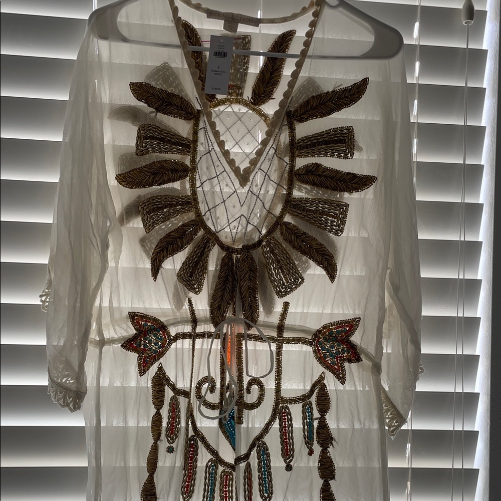 Boston Proper Cream and Gold Embellished Swim Coverup